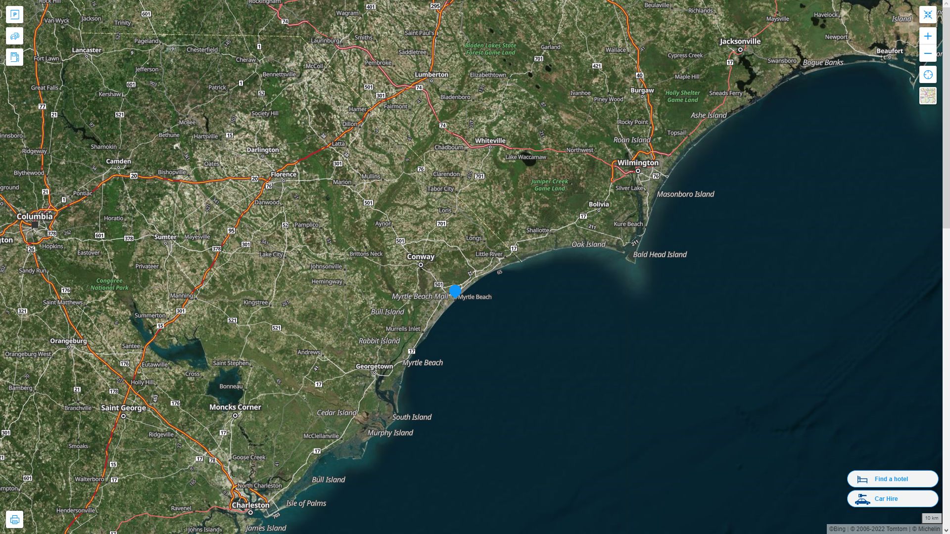 Myrtle Beach South Carolina Highway and Road Map with Satellite View